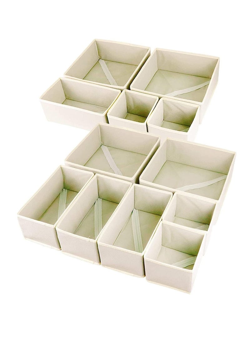 DUNISO منظمات تخزين الملابس، 12 مجموعة من منظم أدراج الملابس الداخلية القابل للطي ومقسمات الخزانة، صندوق تخزين للملابس والجوارب والملابس الداخلية (بيج) - Image 4